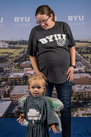 Portraits of parents and participants of the Baby race during BYU-Idaho spirit week.