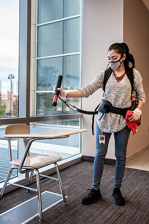 Students sanitizing Oct 2020