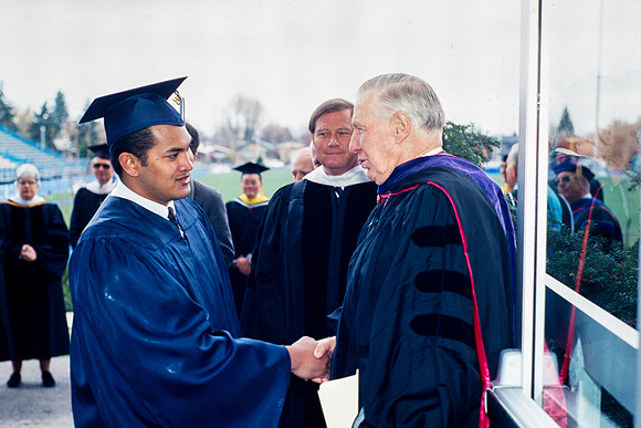 President Faust greets graduates