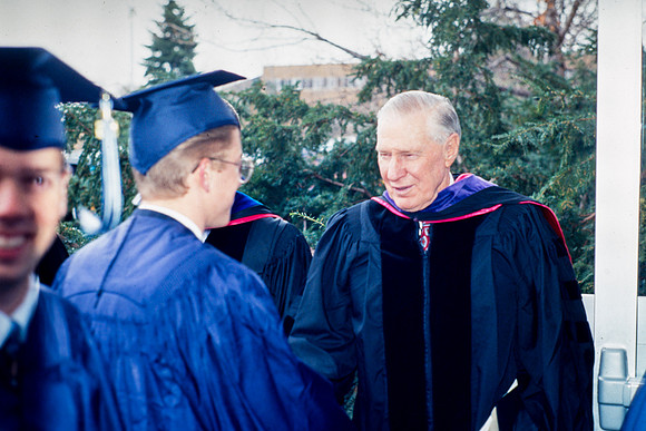 President Faust greets graduates