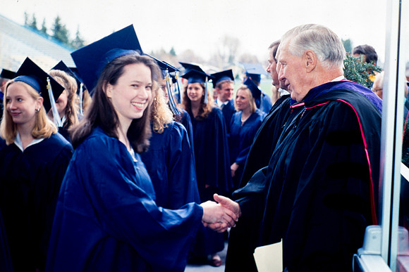 President Faust greets graduates