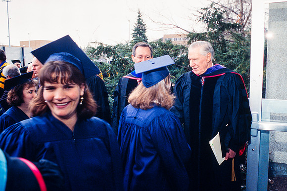President Faust greets graduates