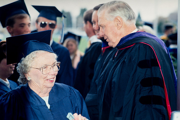 President Faust greets graduates