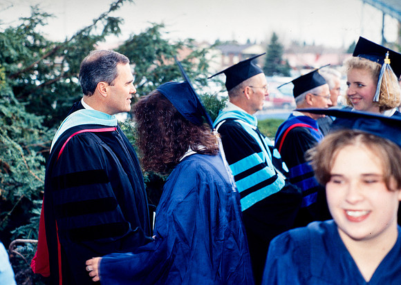 President Bennion greets graduates