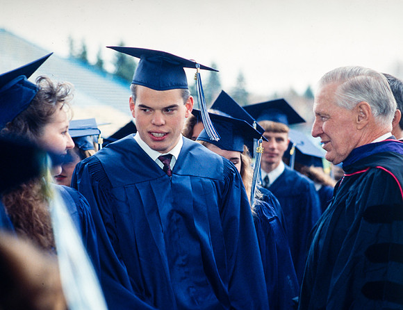 President Faust greets graduates