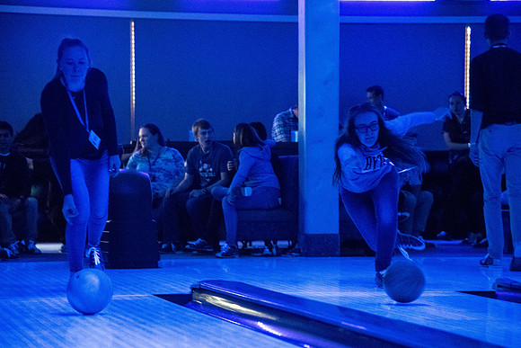 Brigham Young University - Idaho students gather on the First Friday after the start of the April 2019 semester. They participate in country and Latin dancing, performances, bowling, and other events