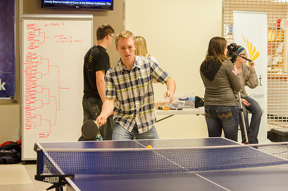 BYU-Idaho students participate in a ping pong tournament held in the Manwaring Center