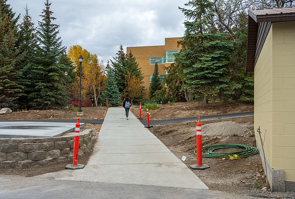 A new sidewalk helps connect the new Engineering Technology Center (ETC) to the Ricks and Benson Buildings.