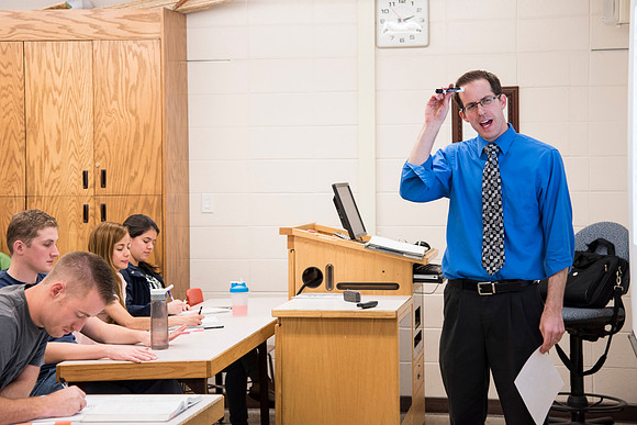 Students in a Civil Engineering class, Reinforced Concrete Design, are taught by Nathan Harris.