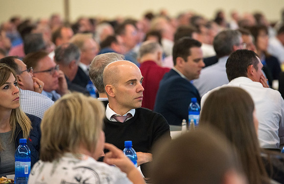 Faculty gather for a luncheon in the Manwaring Center Ballroom with Guest speaker, Dr David Yeager.