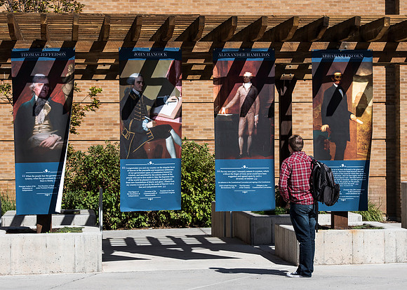 500 flags displayed in the Central Quad on Constitution Day.
