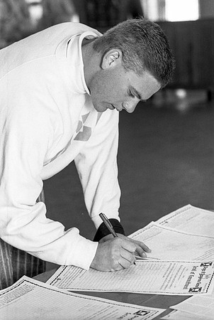 Students sign to commit to stay Drug-free. April 1990.