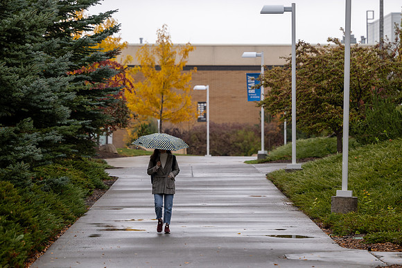 A rainy autumn day on campus.