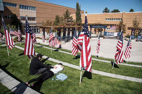 500 flags displayed in the Central Quad on Constitution Day.
