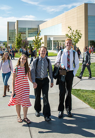 Students leaving the BYUI-Center after the first devotional of the Fall 2016 semester.