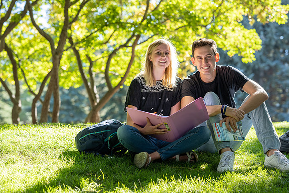Students enjoy the tranquility of the Ricks Horticulture Gardens.