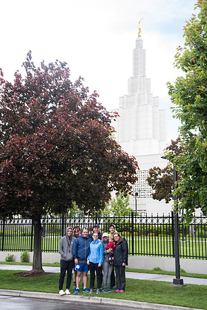 After braving the unpredictable Idaho weather in June, teams celebrate crossing the finish line near the Idaho Falls Temple in the annual temple to temple relay race.