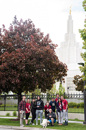 After braving the unpredictable Idaho weather in June, teams celebrate crossing the finish line near the Idaho Falls Temple in the annual temple to temple relay race.