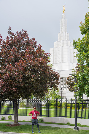After braving the unpredictable Idaho weather in June, teams celebrate crossing the finish line near the Idaho Falls Temple in the annual temple to temple relay race.
