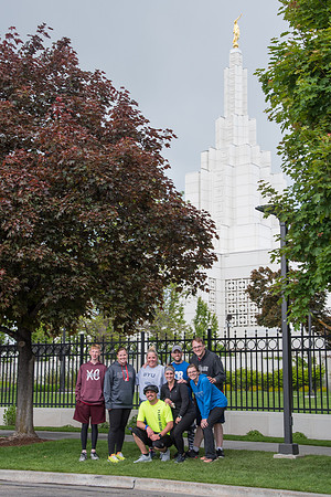 After braving the unpredictable Idaho weather in June, teams celebrate crossing the finish line near the Idaho Falls Temple in the annual temple to temple relay race.