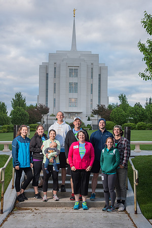 Team photos with the Rexburg temple in the background.