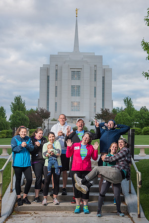 Team photos with the Rexburg temple in the background.