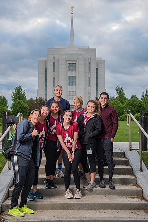 Team photos with the Rexburg temple in the background.
