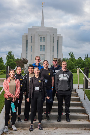 Team photos with the Rexburg temple in the background.
