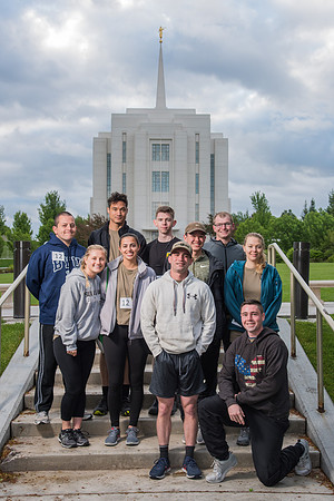 Team photos with the Rexburg temple in the background.