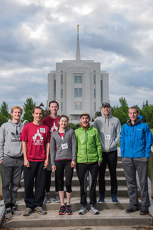 Team photos with the Rexburg temple in the background.