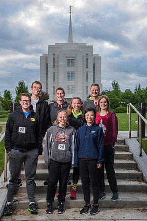 Team photos with the Rexburg temple in the background.