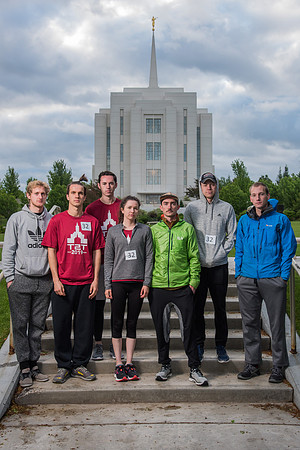 Team photos with the Rexburg temple in the background.
