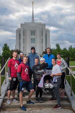 Team photos with the Rexburg temple in the background.