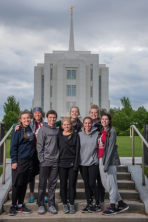 Team photos with the Rexburg temple in the background.