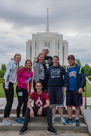 Team photos with the Rexburg temple in the background.