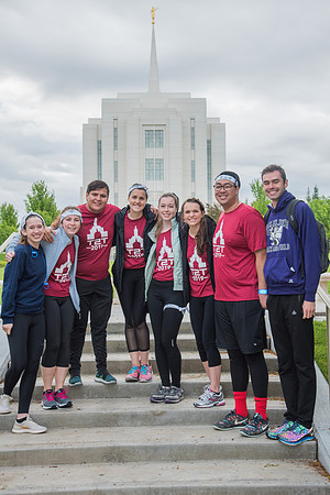Team photos with the Rexburg temple in the background.