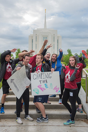 Team photos with the Rexburg temple in the background.