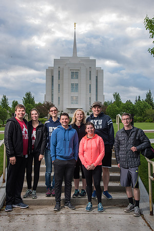 Team photos with the Rexburg temple in the background.