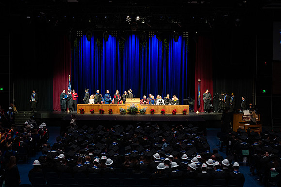 Graduates during convocation for the College of Physical Science and Engineering.