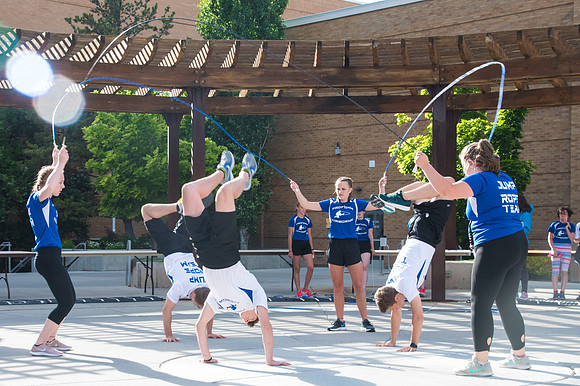 Online leadership and teaching conference held at BYU-Idaho, Spring Semester. The family picnic, held at the McKay Library Amphitheatre had food, games, and a performance by Proform Airborne Jump Rope