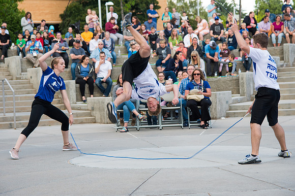 Online leadership and teaching conference held at BYU-Idaho, Spring Semester. The family picnic, held at the McKay Library Amphitheatre had food, games, and a performance by Proform Airborne Jump Rope