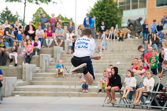 Online leadership and teaching conference held at BYU-Idaho, Spring Semester. The family picnic, held at the McKay Library Amphitheatre had food, games, and a performance by Proform Airborne Jump Rope