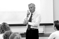 Religion Department faculty, Randy Hayes teaching in a classroom.