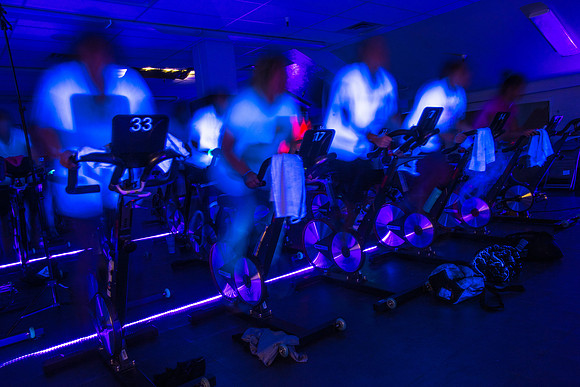 Cosmic Cycling - June 2019 - Black lights, glowsticks, Electronic Dance Music, and indoor cycling all come together for a night of fun. Held in Dance Studio 141 in the Hart building, Spring Semester.