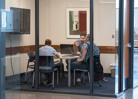 Students hitting the books inside the Science and Technology Center at Brigham Young University - Idaho.
