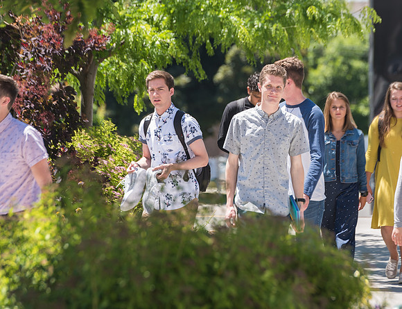 Students walking into devotional. Spring Semester 2019.