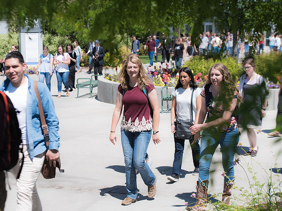 Students walking out of devotional. Spring Semester 2019.