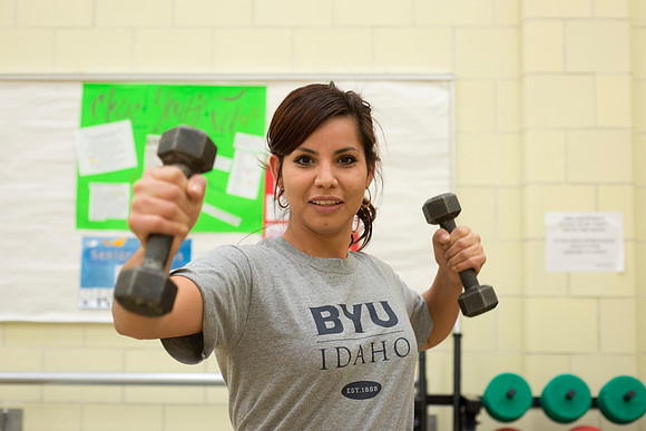 Students exercise in the Power Shred fitness class sponsored by the Wellness Center.