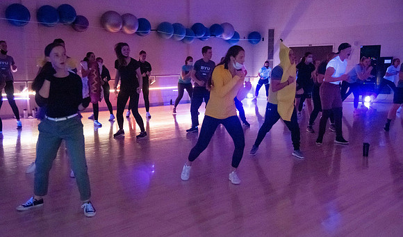 BYUI students participate in Halloween themed fitness classes wearing costumes in the Fall 2021 semester.