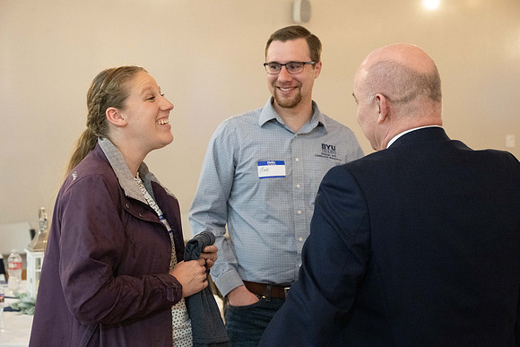 Alumni in the Cache Valley area gather at Eagles Landing Event Center, in Smithfield, Utah and get the chance to listen to and meet President Meredith.